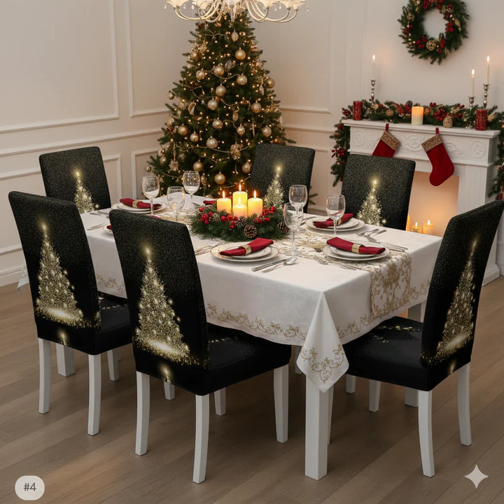 Set de 6 fundas de silla navideña + Mantel de regalo