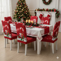Set de 6 fundas de silla navideña + Mantel de regalo