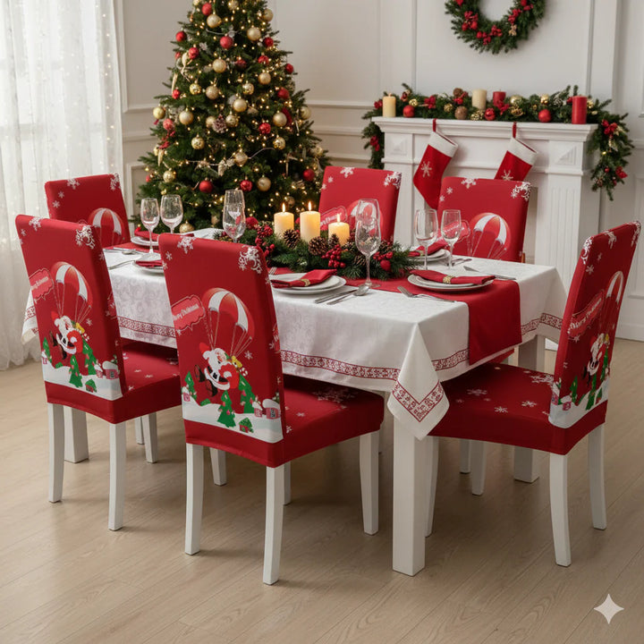 Set de 6 fundas de silla navideña + Mantel de regalo