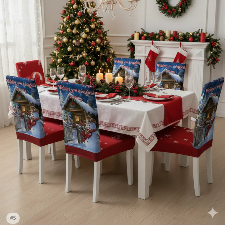 Set de 6 fundas de silla navideña + Mantel de regalo